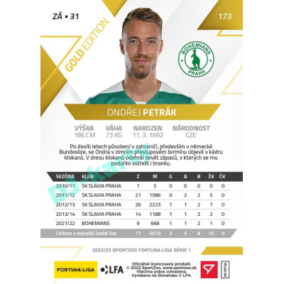 2022/23 Sportzoo Fortuna Liga 1. série #173 Ondřej Petrák Gold xx/99