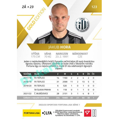 2022/23 Sportzoo Fortuna Liga 1. série #123 Jakub Hora Gold xx/99