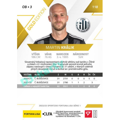2022/23 Sportzoo Fortuna Liga 1. série #118 Martin Králik Gold xx/99