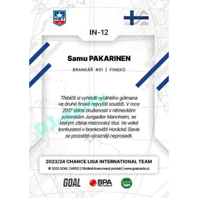2023/24 Goal cards Chance Liga 2. série #IN-12 Samu Pakarinen International