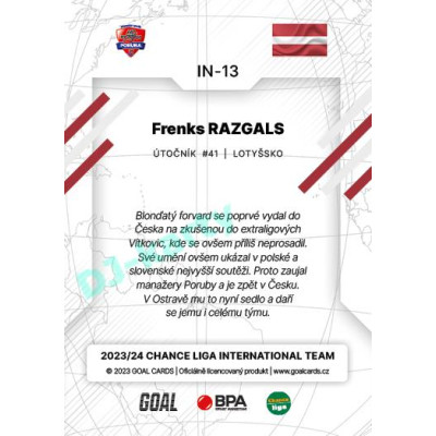 2023/24 Goal cards Chance Liga 2. série #IN-13 Frenks Razgals International