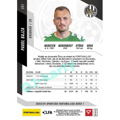 2023/24 Sportzoo Fortuna Liga 1. série #091 Pavol Bajza
