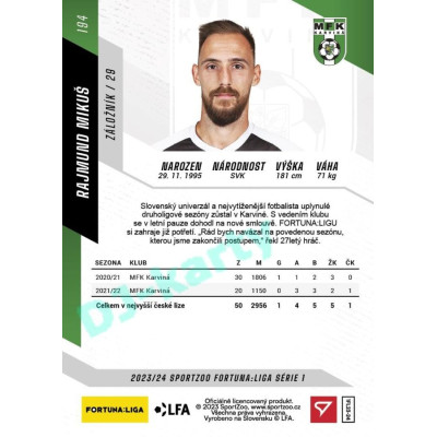 2023/24 Sportzoo Fortuna Liga 1. série #194 Rajmund Mikuš