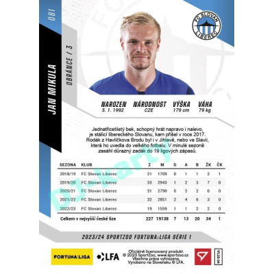 2023/24 Sportzoo Fortuna Liga 1. série #081 Jan Mikula