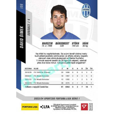 2023/24 Sportzoo Fortuna Liga 1. série #106 David Šimek