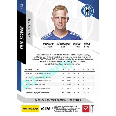 2023/24 Sportzoo Fortuna Liga 1. série #076 Filip Zorvan