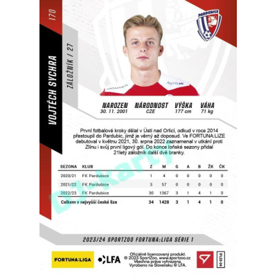2023/24 Sportzoo Fortuna Liga 1. série #170 Vojtěch Sychra