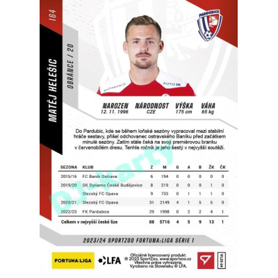 2023/24 Sportzoo Fortuna Liga 1. série #164 Matěj Helešic