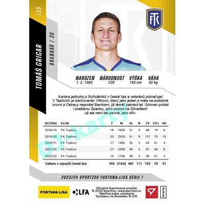 2023/24 Sportzoo Fortuna Liga 1. série #139 Tomáš Grigar