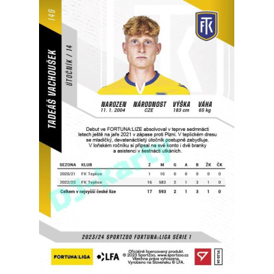 2023/24 Sportzoo Fortuna Liga 1. série #149 Tadeáš Vachoušek