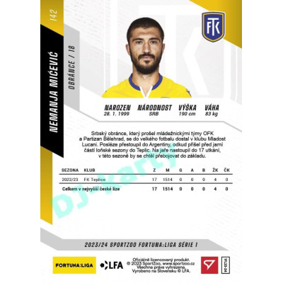 2023/24 Sportzoo Fortuna Liga 1. série #142 Nemanja Mićević