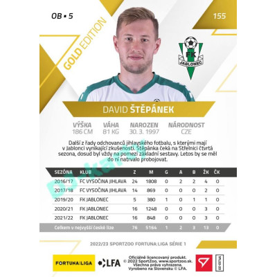 2022/23 Sportzoo Fortuna Liga 1. série #155 David Štěpánek Gold xx/99