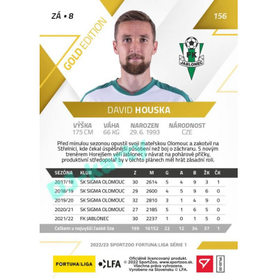 2022/23 Sportzoo Fortuna Liga 1. série #156 David Houska Gold xx/99