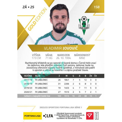 2022/23 Sportzoo Fortuna Liga 1. série #158 Vladimir Jovovič Gold xx/99