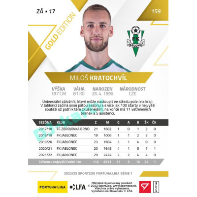 2022/23 Sportzoo Fortuna Liga 1. série #159 Miloš Kratochvíl Gold xx/99