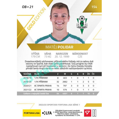 2022/23 Sportzoo Fortuna Liga 1. série #154 Matěj Polidar Gold xx/99