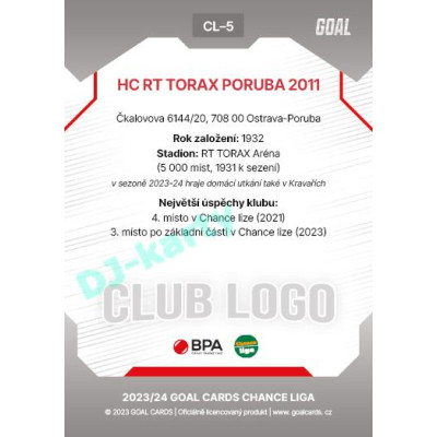 2023/24 Goal cards Chance Liga 1. série #CL-05 HC RT TORAX PORUBA 2011 Club Logo