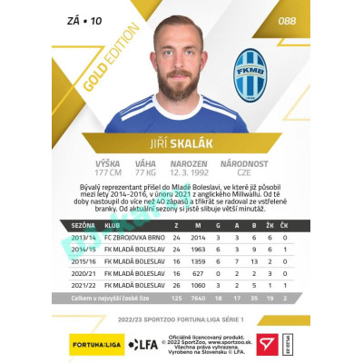 2022/23 Sportzoo Fortuna Liga 1. série #088 Jiří Skalák Gold xx/99