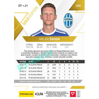 2022/23 Sportzoo Fortuna Liga 1. série #090 Milan Škoda Gold xx/99