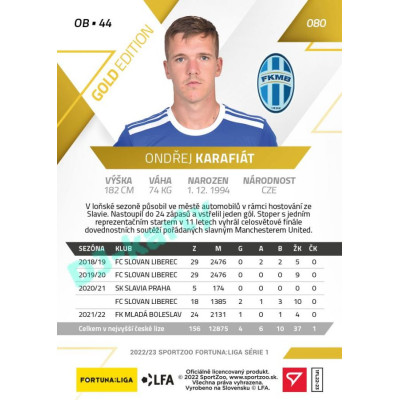 2022/23 Sportzoo Fortuna Liga 1. série #080 Ondřej Karafiát Gold xx/99
