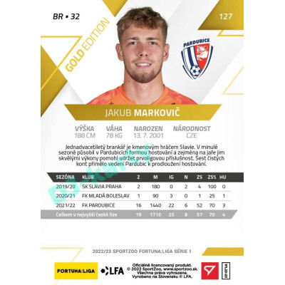 2022/23 Sportzoo Fortuna Liga 1. série #127 Jakub Markovič Gold xx/99
