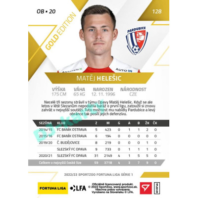 2022/23 Sportzoo Fortuna Liga 1. série #128 Matěj Helešic Gold xx/99
