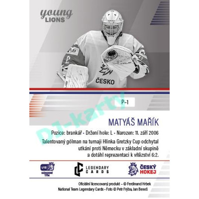 2023/24 Legendary Cards Hlinka Gretzky Cup Young Lions #P-01 Matyáš Mařík Portréty
