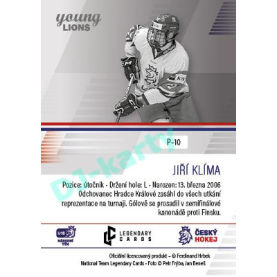 2023/24 Legendary Cards Hlinka Gretzky Cup Young Lions #P-10 Jiří Klíma Portréty