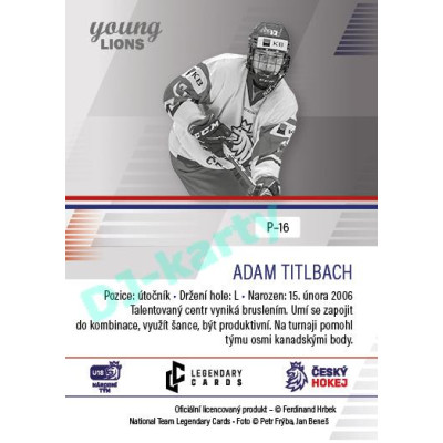 2023/24 Legendary Cards Hlinka Gretzky Cup Young Lions #P-16 Adam Titlbach Portréty