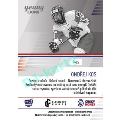 2023/24 Legendary Cards Hlinka Gretzky Cup Young Lions #P-22 Ondřej Kos Portréty