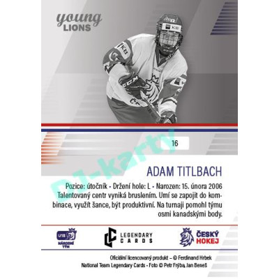 2023/24 Legendary Cards Hlinka Gretzky Cup Young Lions #16 Adam Titlbach