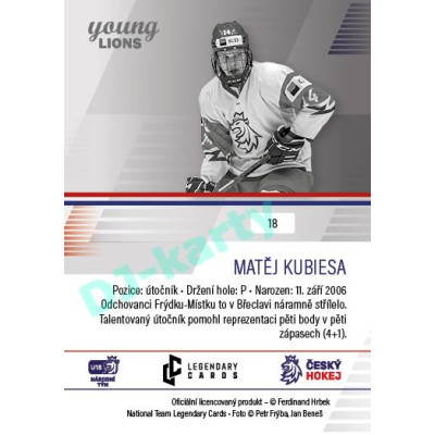 2023/24 Legendary Cards Hlinka Gretzky Cup Young Lions #18 Matěj Kubiesa