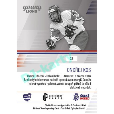 2023/24 Legendary Cards Hlinka Gretzky Cup Young Lions #22 Ondřej Kos
