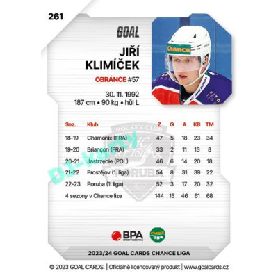 2023/24 Goal cards Chance Liga 2. série #261 Jiří Klimíček