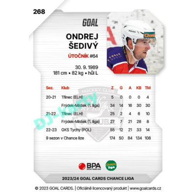 2023/24 Goal cards Chance Liga 2. série #268 Ondrej Šedivý
