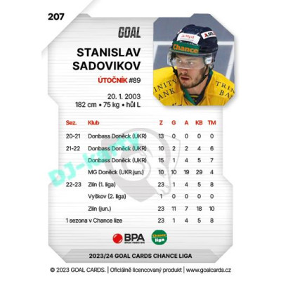 2023/24 Goal cards Chance Liga 2. série #207 Stanislav Sadovikov