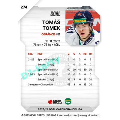 2023/24 Goal cards Chance Liga 2. série #274 Tomáš Tomek