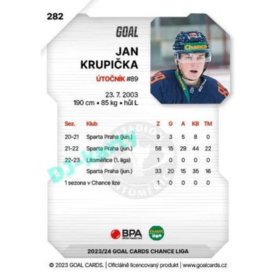 2023/24 Goal cards Chance Liga 2. série #282 Jan Krupička
