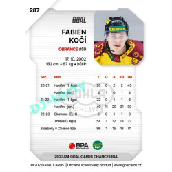 2023/24 Goal cards Chance Liga 2. série #287 Fabien Kočí