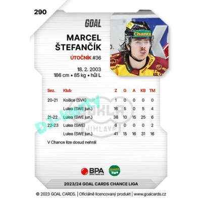 2023/24 Goal cards Chance Liga 2. série #290 Marcel Štefančík