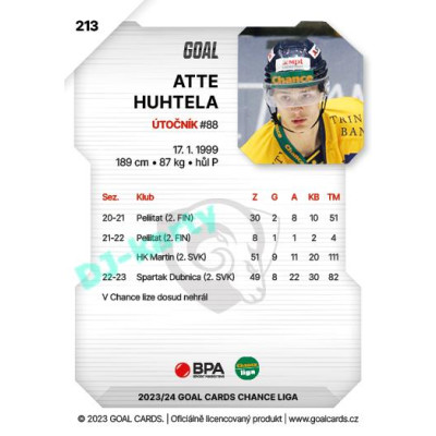 2023/24 Goal cards Chance Liga 2. série #213 Atte Huhtela