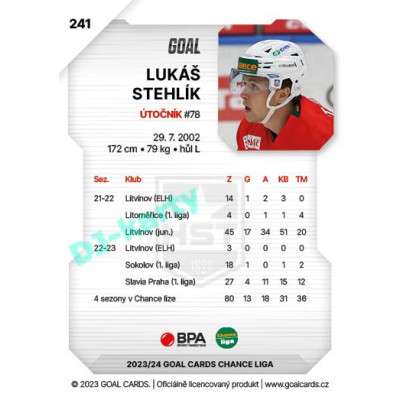 2023/24 Goal cards Chance Liga 2. série #241 Lukáš Stehlík