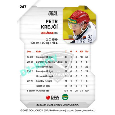 2023/24 Goal cards Chance Liga 2. série #247 Petr Krejčí