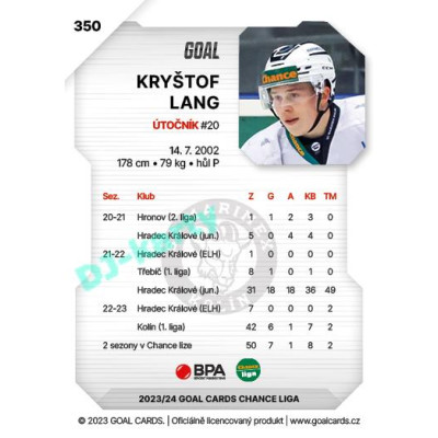 2023/24 Goal cards Chance Liga 2. série #350 Kryštof Lang