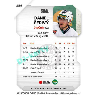 2023/24 Goal cards Chance Liga 2. série #356 Daniel Šedivý