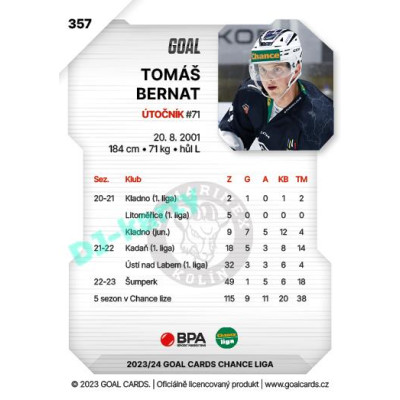 2023/24 Goal cards Chance Liga 2. série #357 Tomáš Bernat