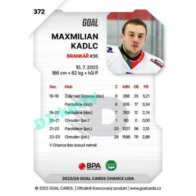 2023/24 Goal cards Chance Liga 2. série #372 Maxmilian Kadlc