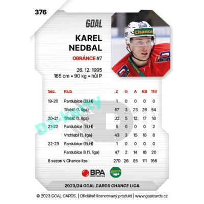 2023/24 Goal cards Chance Liga 2. série #376 Karel Nedbal