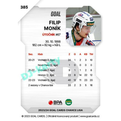 2023/24 Goal cards Chance Liga 2. série #385 Filip Moník