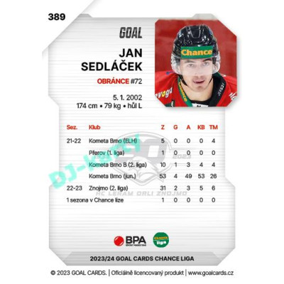 2023/24 Goal cards Chance Liga 2. série #389 Jan Sedláček